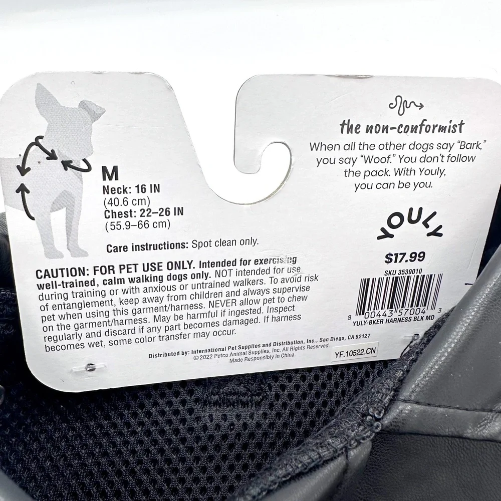 Youly Black Vegan Leather Dog Jacket Harness
